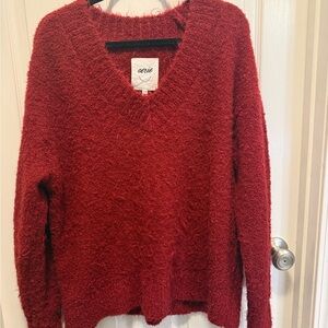 Aerie Cozy V-Neck Fuzzy Sweater in Burgundy